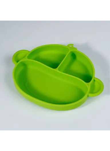 Silicone Baby Dishes Children Kids Feeding Bowl Plate with Suction Back (BPA-Free, without FDA Certificate) - Green