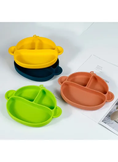 Silicone Baby Dishes Children Kids Feeding Bowl Plate with Suction Back (BPA-Free, without FDA Certificate) - Green