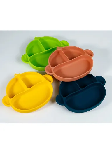 Silicone Baby Dishes Children Kids Feeding Bowl Plate with Suction Back (BPA-Free, without FDA Certificate) - Green