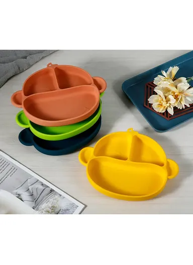 Silicone Baby Dishes Children Kids Feeding Bowl Plate with Suction Back (BPA-Free, without FDA Certificate) - Green