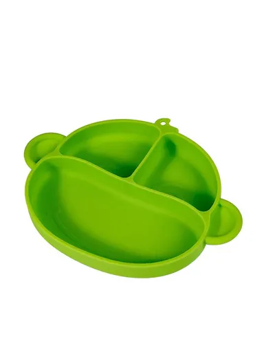 Silicone Baby Dishes Children Kids Feeding Bowl Plate with Suction Back (BPA-Free, without FDA Certificate) - Green