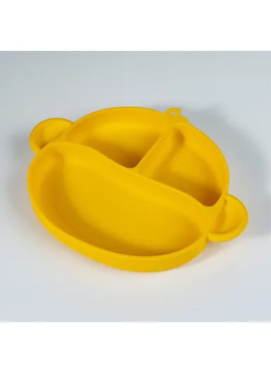 Silicone Baby Dishes Children Kids Feeding Bowl Plate with Suction Back (BPA-Free, without FDA Certificate) - Yellow