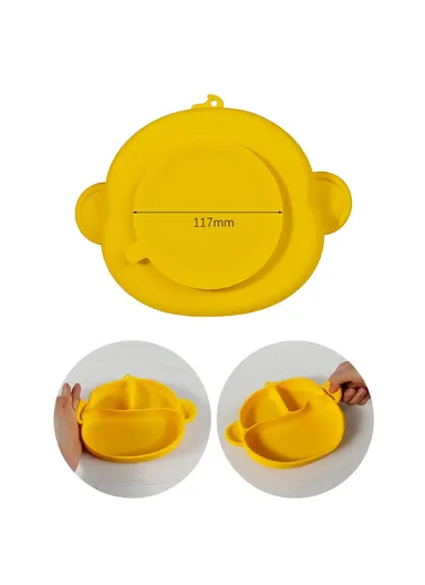 Silicone Baby Dishes Children Kids Feeding Bowl Plate with Suction Back (BPA-Free, without FDA Certificate) - Yellow