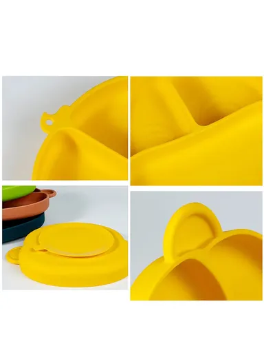 Silicone Baby Dishes Children Kids Feeding Bowl Plate with Suction Back (BPA-Free, without FDA Certificate) - Yellow