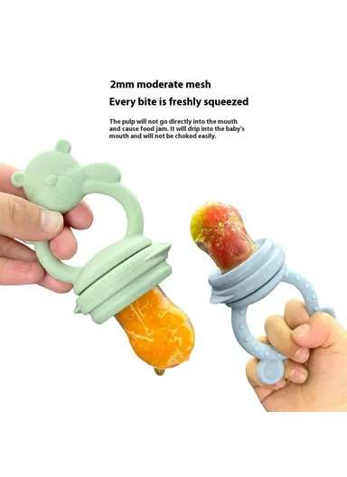 2 In 1 Food Grade Silicone Pacifier with Ice Tray Baby Fruit Vegetable Feeder Teether (BPA Free, with FDA) - Dark Pink+Bear