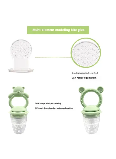 2 In 1 Food Grade Silicone Pacifier with Ice Tray Baby Fruit Vegetable Feeder Teether (BPA Free, with FDA) - Green+Bear