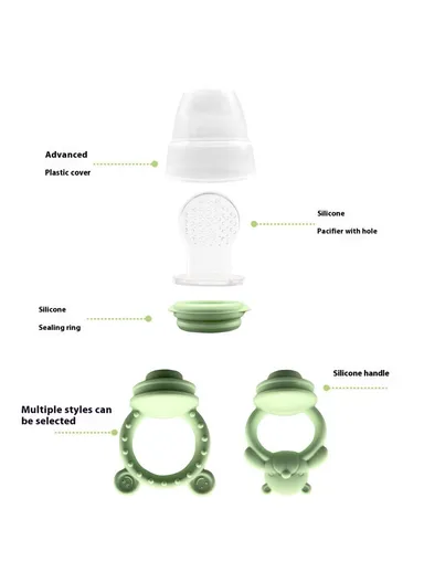 2 In 1 Food Grade Silicone Pacifier with Ice Tray Baby Fruit Vegetable Feeder Teether (BPA Free, with FDA) - Green+Bear