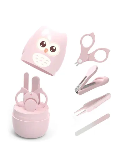 4Pcs Cartoon Owl Pattern Baby Nail Care Kit Newborn Nail Clippers Scissors Tweezers File Set - Light Pink