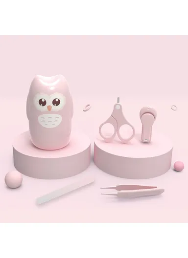 4Pcs Cartoon Owl Pattern Baby Nail Care Kit Newborn Nail Clippers Scissors Tweezers File Set - Light Pink