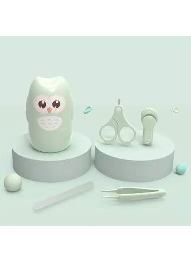 4Pcs Cartoon Owl Pattern Baby Nail Care Kit Newborn Nail Clippers Scissors Tweezers File Set - Mint Green