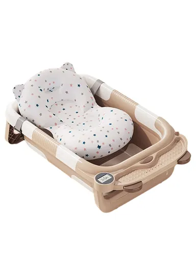 Newborn Bathtub TPE &amp; PP Infant Baby Bath Tub with Soft Cushion RJ307 - Brown