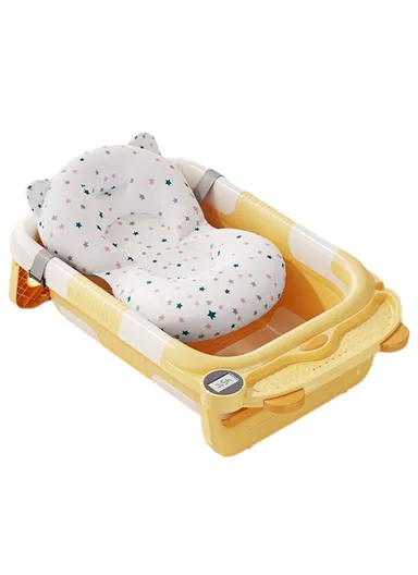 Newborn Bathtub TPE &amp; PP Infant Baby Bath Tub with Soft Cushion RJ307 - Yellow