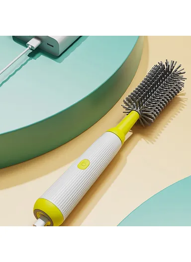 360 Degree Rotatable Electric Baby Bottle Brush Set Portable Pacifier Cleaner with Storage Rack (BPA Free, No FDA) - Grey