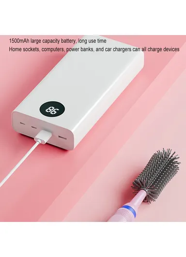 Portable Pacifier Cleaner Kit with Storage Rack 360 Degree Rotatable Electric Baby Bottle Brush Set (BPA Free, No FDA) - Grey