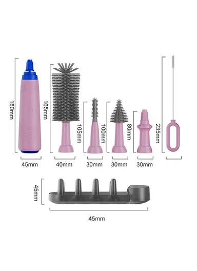 Portable Pacifier Cleaner Kit with Storage Rack 360 Degree Rotatable Electric Baby Bottle Brush Set (BPA Free, No FDA) - Grey