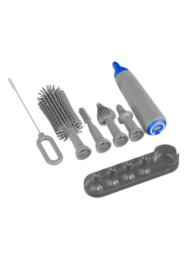 Portable Pacifier Cleaner Kit with Storage Rack 360 Degree Rotatable Electric Baby Bottle Brush Set (BPA Free, No FDA) - Grey