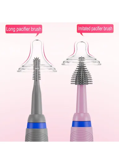 Portable Pacifier Cleaner Kit with Storage Rack 360 Degree Rotatable Electric Baby Bottle Brush Set (BPA Free, No FDA) - Grey