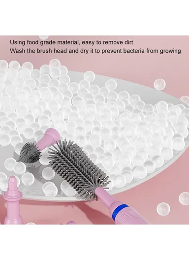 Portable Pacifier Cleaner Kit with Storage Rack 360 Degree Rotatable Electric Baby Bottle Brush Set (BPA Free, No FDA) - Grey