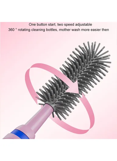 Portable Pacifier Cleaner Kit with Storage Rack 360 Degree Rotatable Electric Baby Bottle Brush Set (BPA Free, No FDA) - Grey