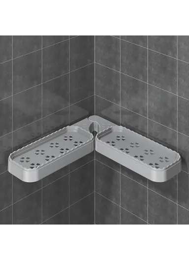 Rotating Corner Shelf Foldable Countertop Organizer Wall Mounted Triangle Rack for Bathroom / Kitchen - Grey