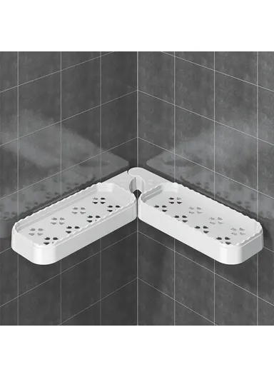 Rotating Corner Shelf Foldable Countertop Organizer Wall Mounted Triangle Rack for Bathroom / Kitchen - White