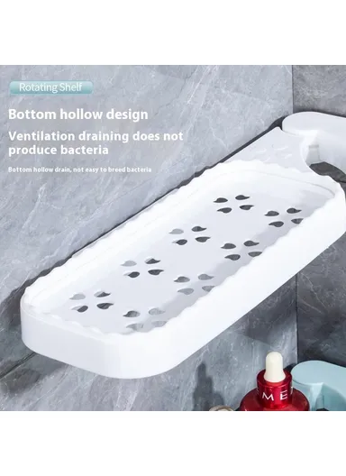 Rotating Corner Shelf Foldable Countertop Organizer Wall Mounted Triangle Rack for Bathroom / Kitchen - White