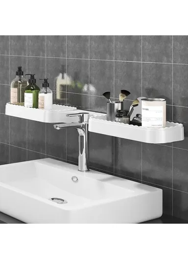 Rotating Corner Shelf Foldable Countertop Organizer Wall Mounted Triangle Rack for Bathroom / Kitchen - White