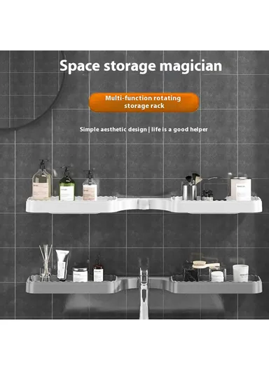 Rotating Corner Shelf Foldable Countertop Organizer Wall Mounted Triangle Rack for Bathroom / Kitchen - White