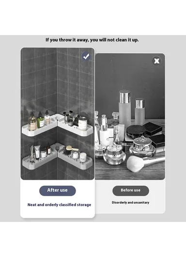 Rotating Corner Shelf Foldable Countertop Organizer Wall Mounted Triangle Rack for Bathroom / Kitchen - White