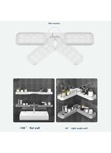 Rotating Corner Shelf Foldable Countertop Organizer Wall Mounted Triangle Rack for Bathroom / Kitchen - White