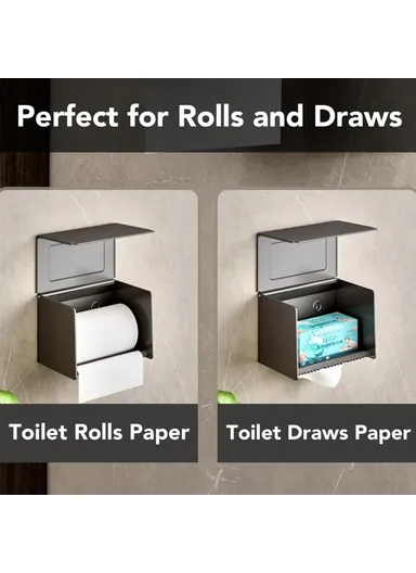 Aluminum Alloy Toilet Paper Holder Wall Mounted No Drilling Bathroom Tissue Box