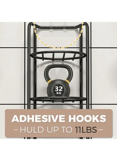 Wall Mounted Soap Holder 4-Tier Bathroom Storage Rack Organizer Stainless Steel Shower Caddy - Black / No Bamboo Mat