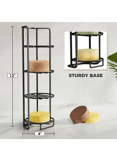 Wall Mounted Soap Holder 4-Tier Bathroom Storage Rack Organizer Stainless Steel Shower Caddy - Black / No Bamboo Mat