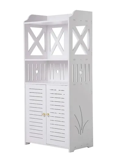 92x40x25cm Bathroom Storage Cabinet Multi-Tier Wood-Plastic Board Floor Standing Side Cabinet Organizer with Doors
