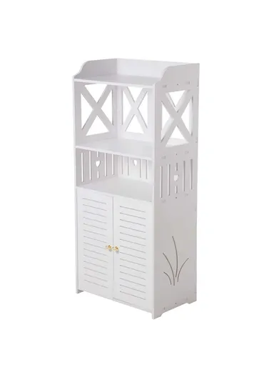 92x40x25cm Bathroom Storage Cabinet Multi-Tier Wood-Plastic Board Floor Standing Side Cabinet Organizer with Doors
