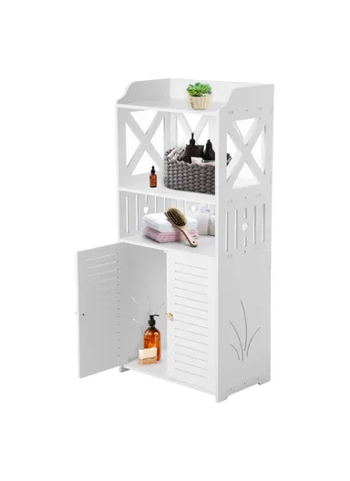 92x40x25cm Bathroom Storage Cabinet Multi-Tier Wood-Plastic Board Floor Standing Side Cabinet Organizer with Doors