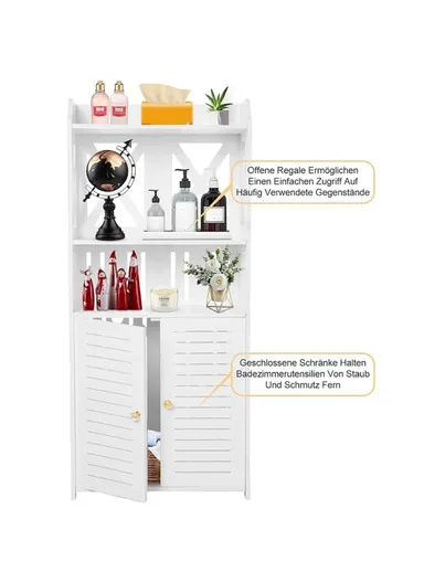 92x40x25cm Bathroom Storage Cabinet Multi-Tier Wood-Plastic Board Floor Standing Side Cabinet Organizer with Doors