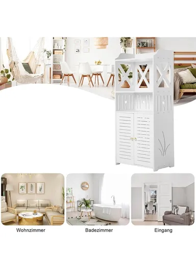 92x40x25cm Bathroom Storage Cabinet Multi-Tier Wood-Plastic Board Floor Standing Side Cabinet Organizer with Doors