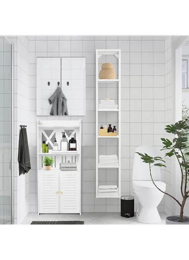 92x40x25cm Bathroom Storage Cabinet Multi-Tier Wood-Plastic Board Floor Standing Side Cabinet Organizer with Doors