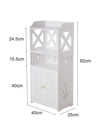 92x40x25cm Bathroom Storage Cabinet Multi-Tier Wood-Plastic Board Floor Standing Side Cabinet Organizer with Doors