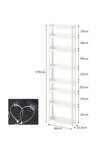 8-Tier Bathroom Door Gap Narrow Space Storage Rack 13.5cm Slim Space Saving Organizer Shelf