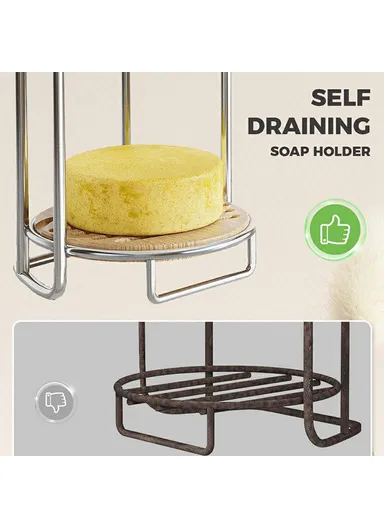 Wall Mounted Soap Holder 4-Tier Bathroom Organizer Rack Stainless Steel Shower Caddy - Silver / With Bamboo Mat