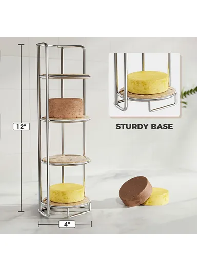 Wall Mounted Soap Holder 4-Tier Bathroom Organizer Rack Stainless Steel Shower Caddy - Silver / With Bamboo Mat