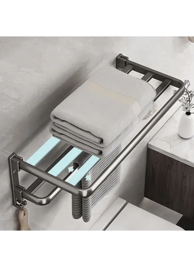 60cm Folding Wall Mounted Towel Holder Bathroom Metal Storage Rack Punching Free for Washroom / Toilet