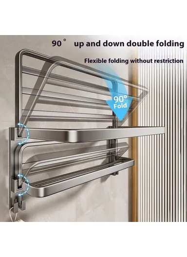 60cm Folding Wall Mounted Towel Holder Bathroom Metal Storage Rack Punching Free for Washroom / Toilet