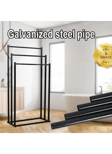 3-Tier Standing Towel Rack Bathroom Metal Towel Storage Organizer Stand - Black