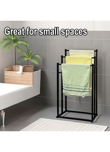 3-Tier Standing Towel Rack Bathroom Metal Towel Storage Organizer Stand - Black