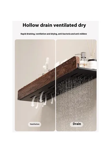 60cm Wood Bathroom Storage Shelf with Towel Bar Wall Mounted Washroom Organizer Punching Free - White