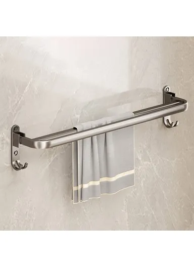 Folding Wall Mounted Towel Rack 40cm Aluminum Alloy Bathroom Organizer No Drilling for Washroom / Shower