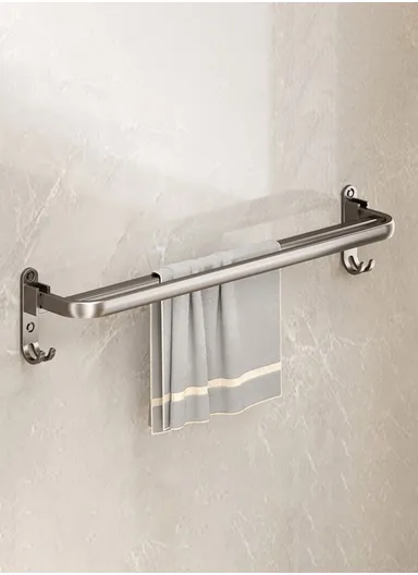 Folding Wall Mounted Towel Rack 40cm Aluminum Alloy Bathroom Organizer No Drilling for Washroom / Shower